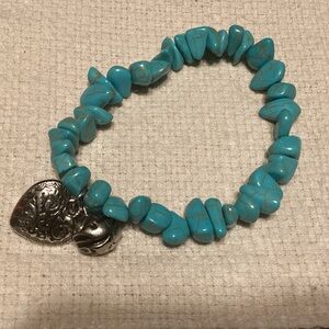 Turquoise beaded bracelet with silver heart charm
